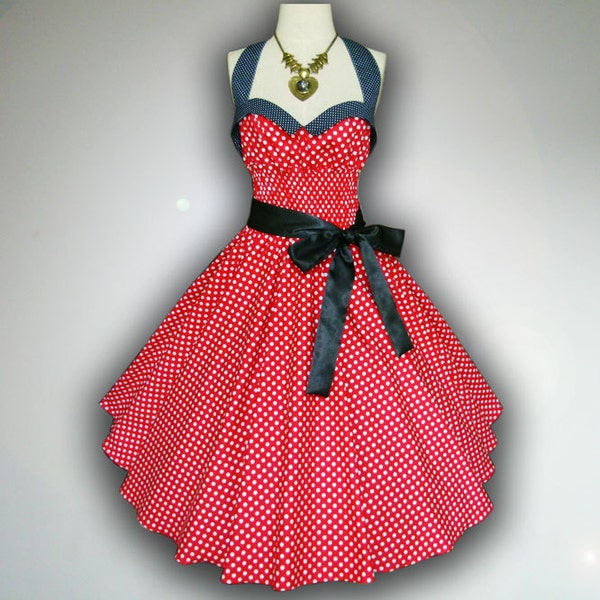 Bunny Vintage Red Polka Dot  50s Pin up Rockabilly Swing Dress Full Swing Skirt size S M L