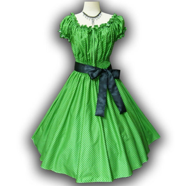 Green & White Polka Dot 50s Pin up Rockabilly Swing Party Prom Dress Plus Size 24 26 28