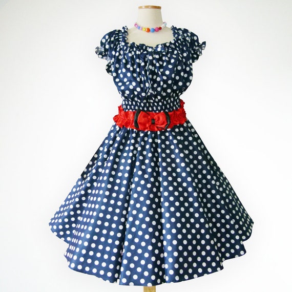 Blue White Polka Dot 50s Pin Up Rockabilly Full Swing Party Etsy