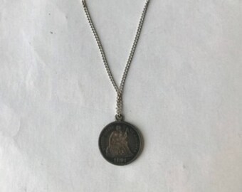 Vintage Seated Liberty Coin Charm Necklace