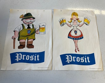 Vintage Rare 1979 Old Style Beer Oktoberfest Prints Decor Prosit Beirstube Worn