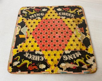 Vintage Ming Check Chinese Checkers and Checkers Game Board by Jos Schneider, Inc Made in USA