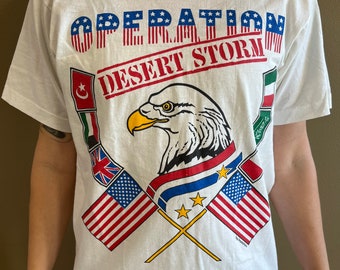 Vintage 1990s Operation Desert Storm White T-shirt Size Large by Screen Stars Best