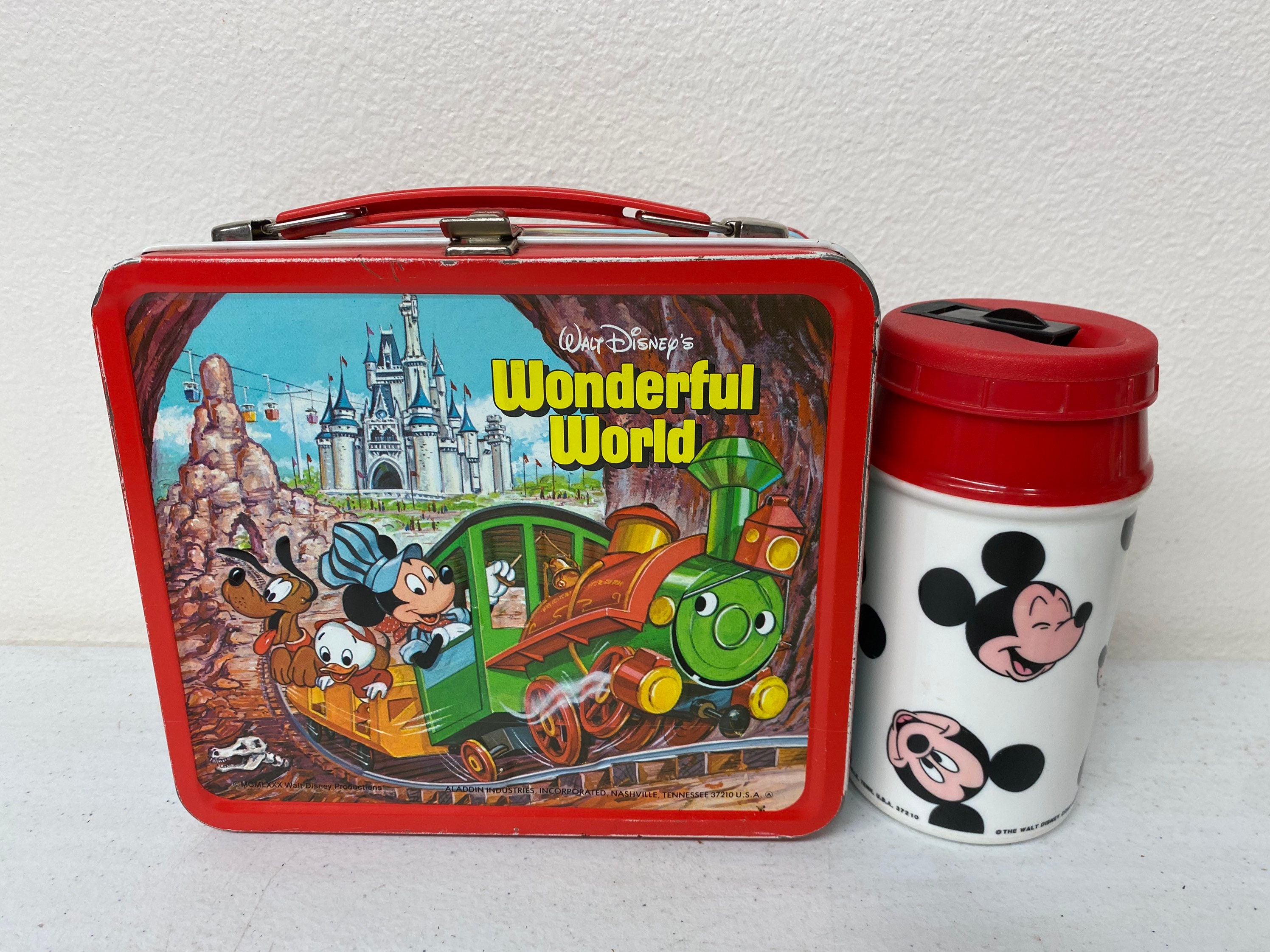 Vintage 1980 Walt Disney’s Wonderful World Red Metal Lunch Box by Aladdin