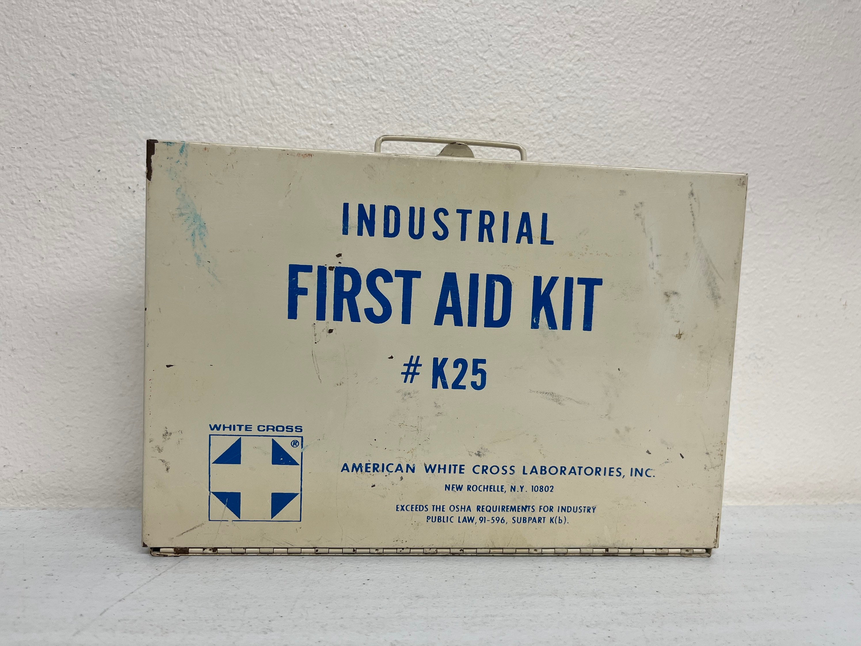 Vintage Industrial First Aid Kit K25 Metal Box With Wall Mount by