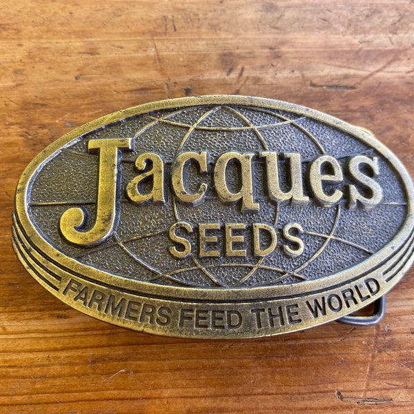 Vintage 1977 Jacques Seeds Farmers Feed the World Belt Buckle