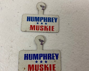 Set of 2 Vintage 1968 Humphrey Muskie Lapel Tab Pin Political Pins