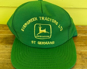 Vintage Evergreen Tractors Ltd John Deere Green Cloth Trucker Hat Farm Hat Snapback Made in USA