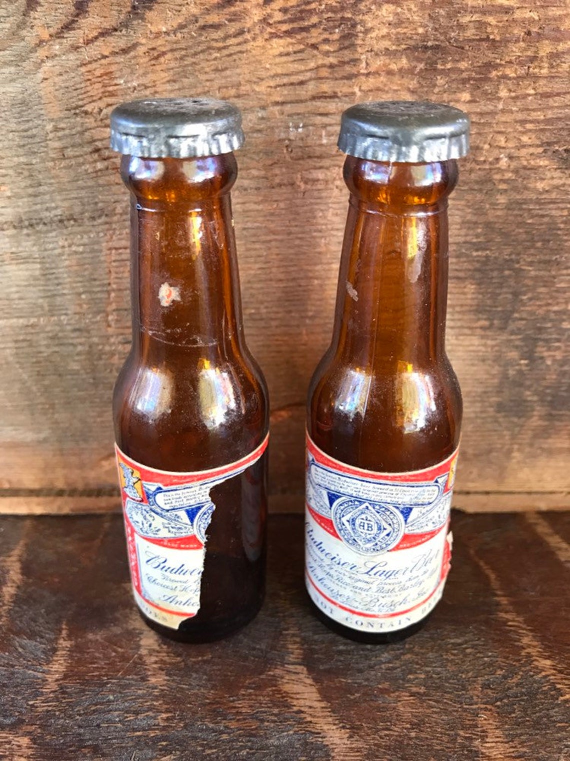 Vintage Budweiser Glass Bottle Salt & Pepper Shakers Etsy