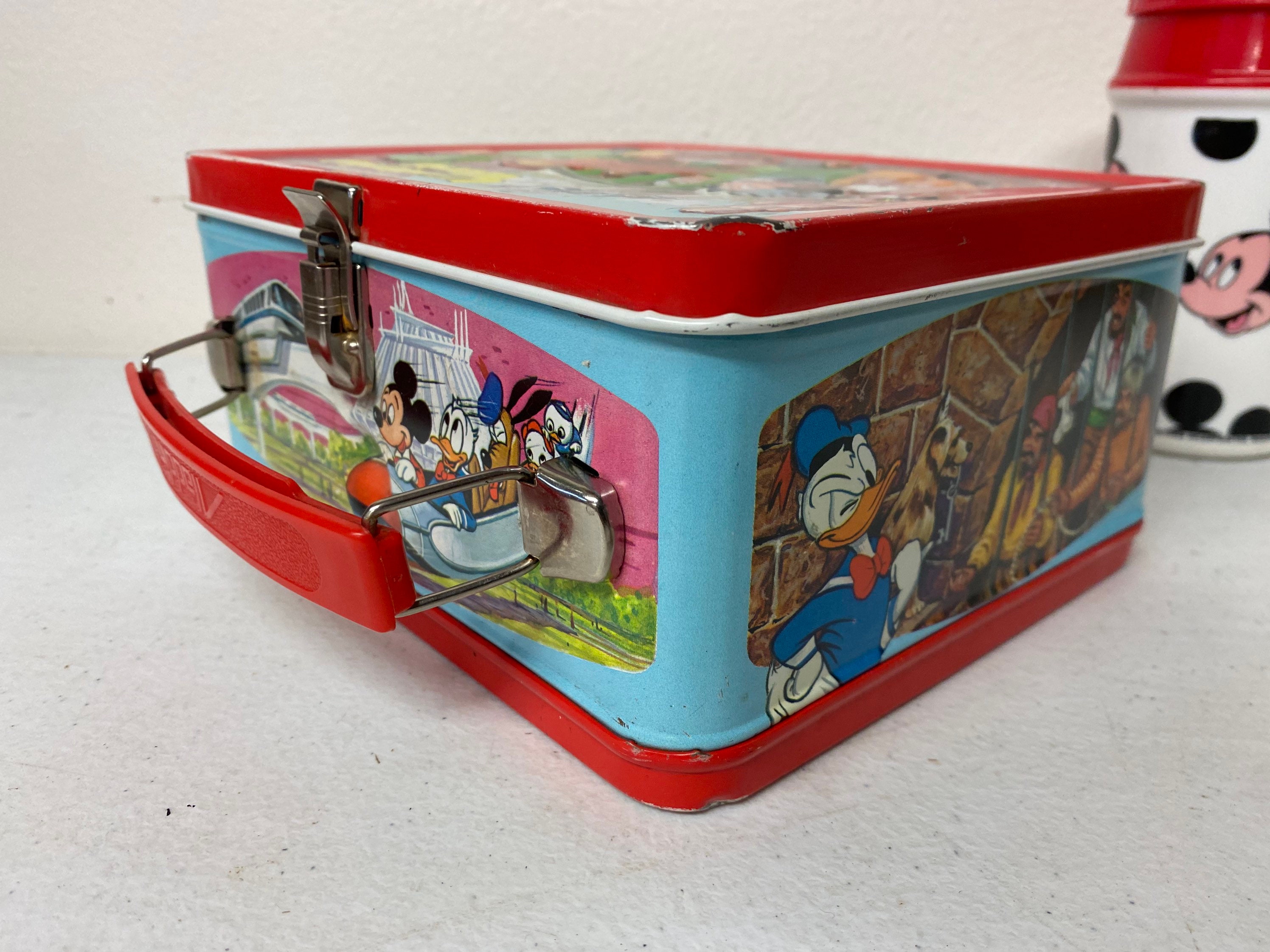 Vintage 1980 Walt Disney's Wonderful World Red Metal Lunch Box by