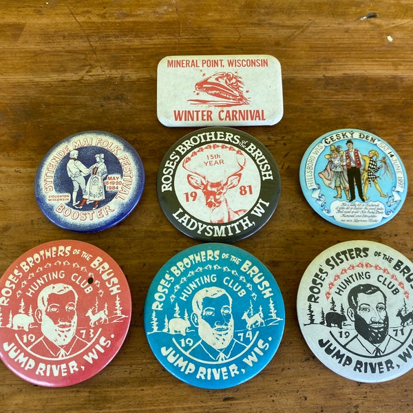 Set of 7 Vintage Pinback Buttons from Wisconsin Events and Festivals