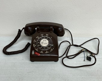 Vintage ITT Brown Rotary Phone 2 Line with Transfer