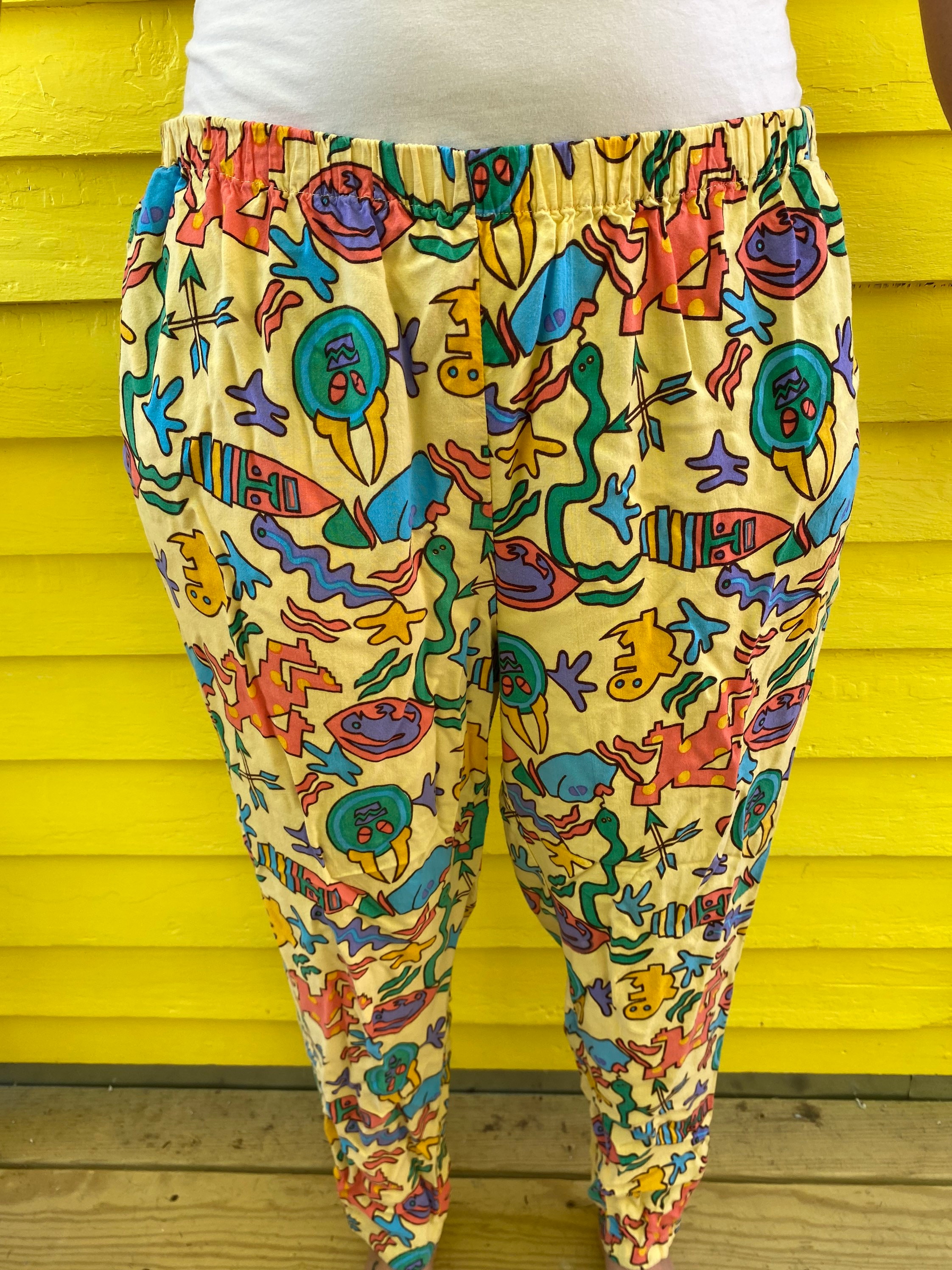 Yellow Animal Print Pants Womens 