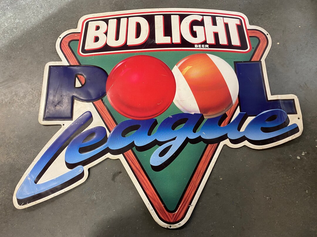 Vintage 1990s Bud Light Beer Pool League Large Embossed Metal Bar