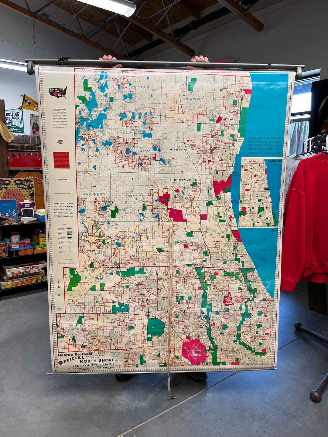 Vintage 1950s Hearne Bros Polyconic Projection Pull Down Map of