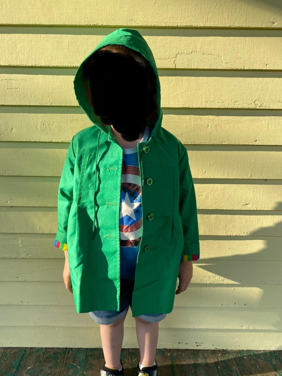 Vintage Kids Green Raincoat Jacket Size 