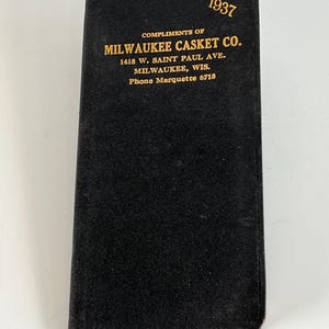 Vintage 1937 Milwaukee Casket Co. Calendar and Notebook Advertisement
