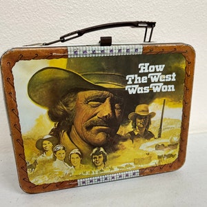 Vintage 1978 How the West Was Won Brown Metal Lunch Box by Thermos Co