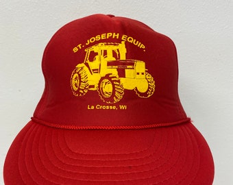 Vintage St. Joseph Equipment LaCrosse, Wisconsin Red Farm Hat Trucker Hat Snapback Worn Tractor