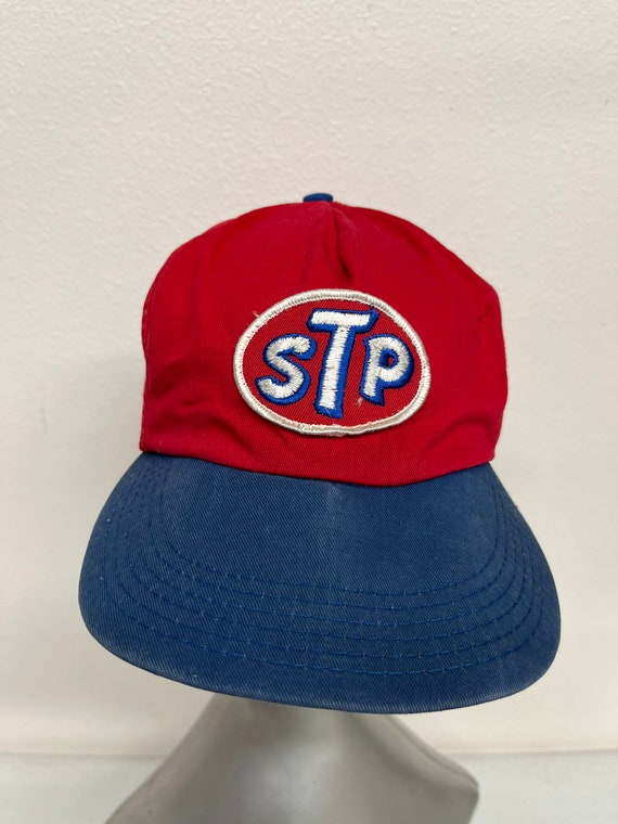 Vintage STP Patch Red Mesh Worn Trucker Hat Made in USA M&B
