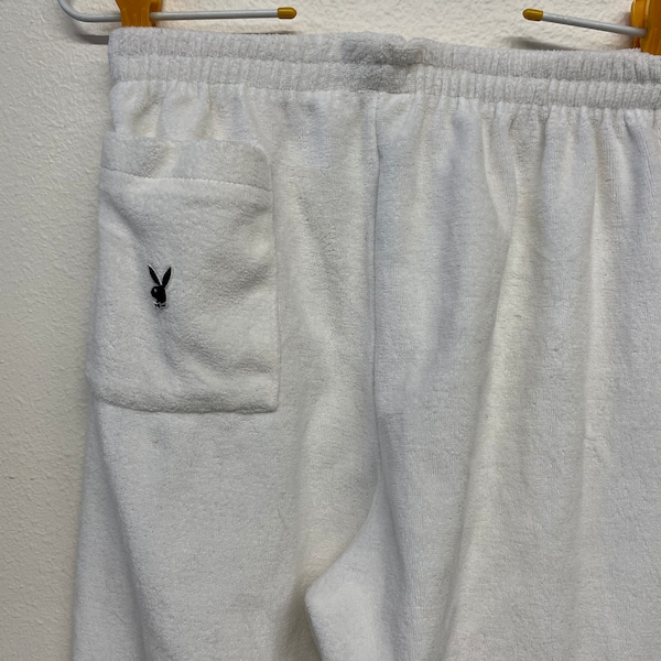 Vintage Playboy Brand White with Small Bunny Logo Women’s Sweatpants Size Small