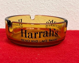 Vintage Harrah’s Hotel & Casino in Reno, Nevada and Lake Tahoe Orange Glass Ashtray