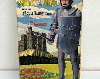 Vintage 1968 Marx Toys Sir Stuart The Silver Knight Action Figure with Box and Most Accessories