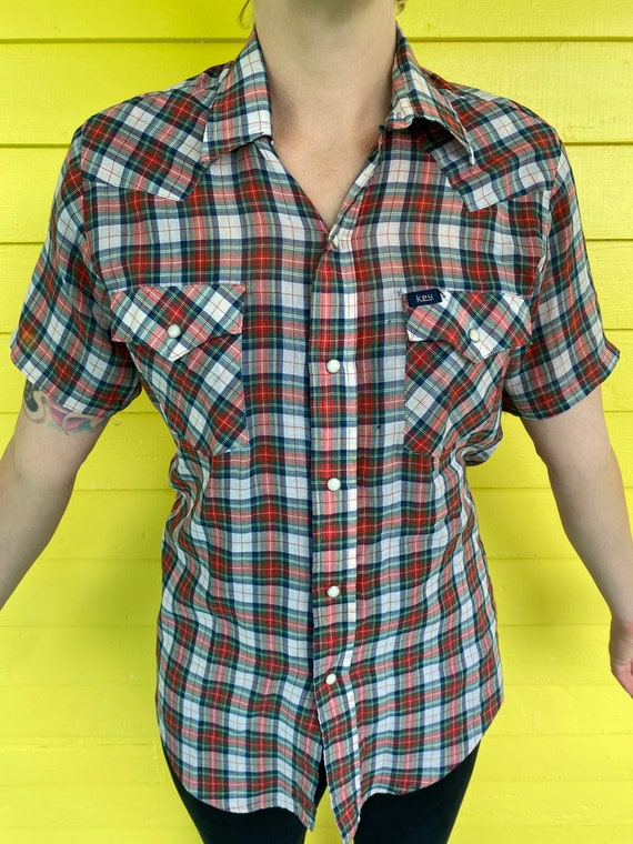 Short Sleeve Mens Snap Button Shirt 