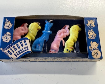 Vintage Circus Themed Novelty Birthday Candles by Gurley Novelty Co set of 5 Unused in Package
