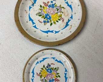 Vintage Tin Toy Tea Set 2 Plates