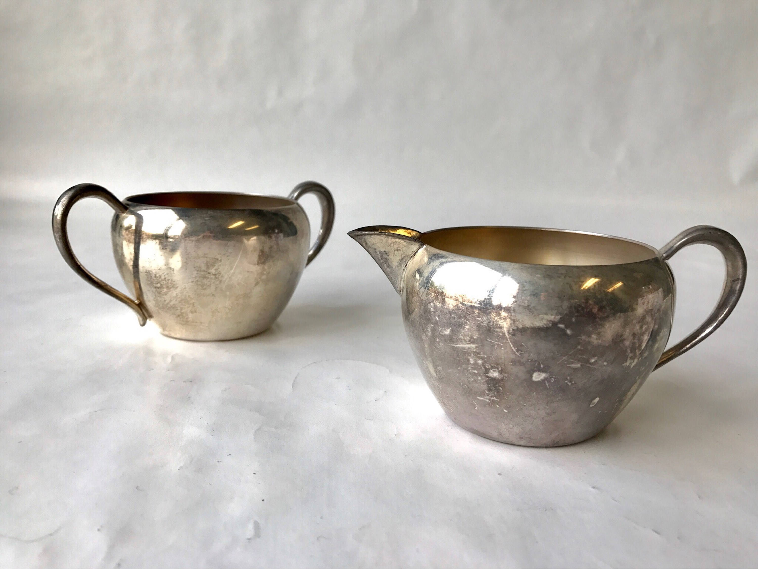 Vintage Silver on Copper Cream & Sugar Set Etsy