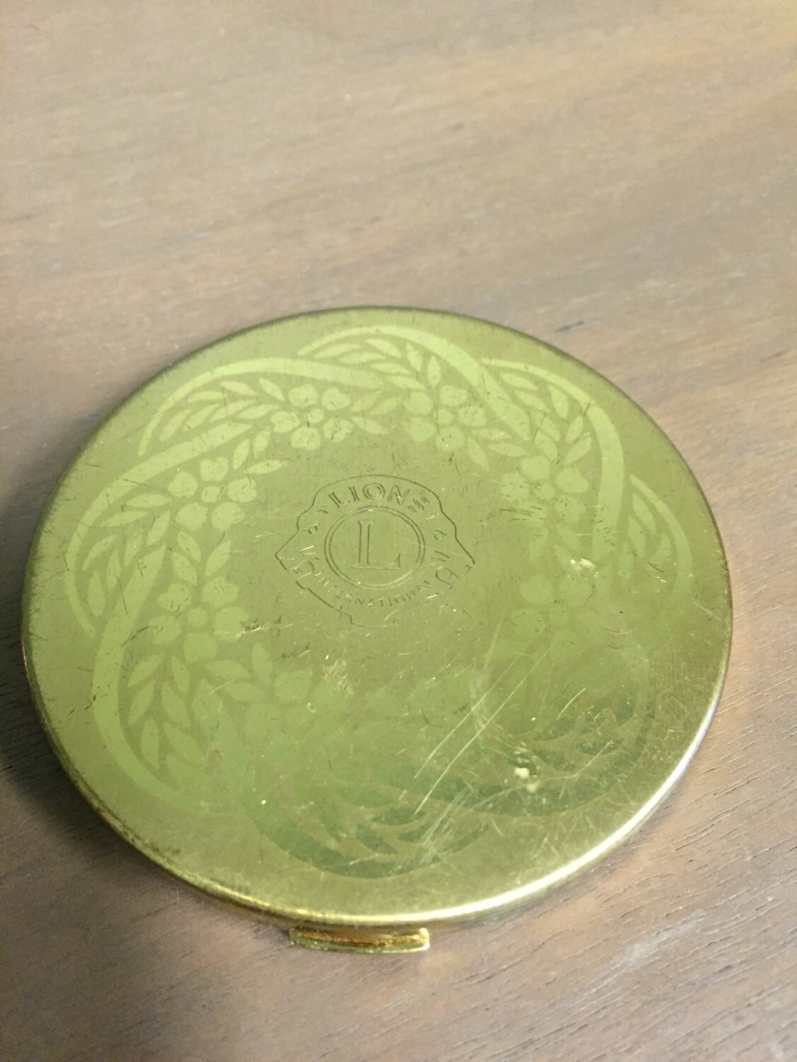 Small Goldtone Lion's Club Makeup Compact