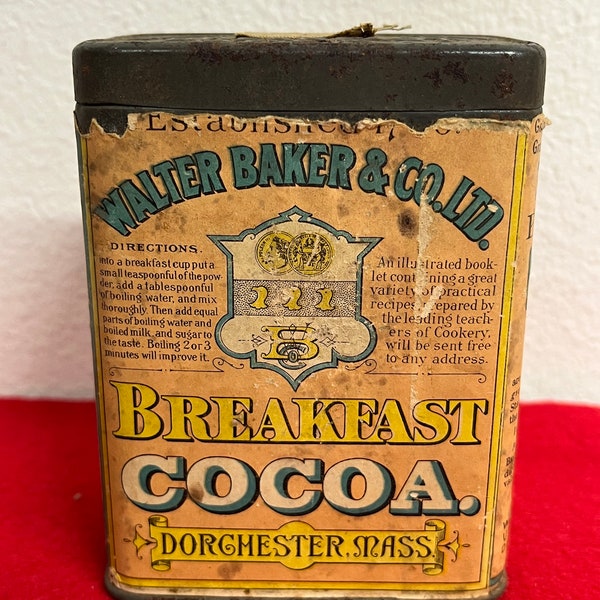 Early 1900s Walter Baker & Co Breakfast Cocoa Tin