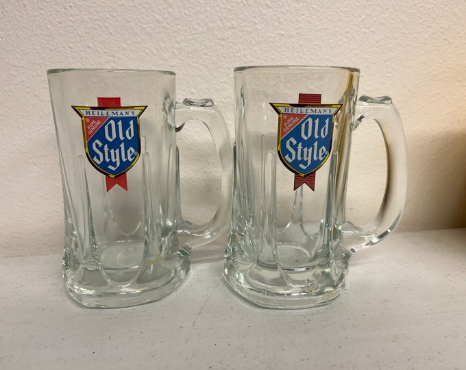 Vintage Set of 2 Heilemans Old Style Beer Mugs Bar Glasses Etsy