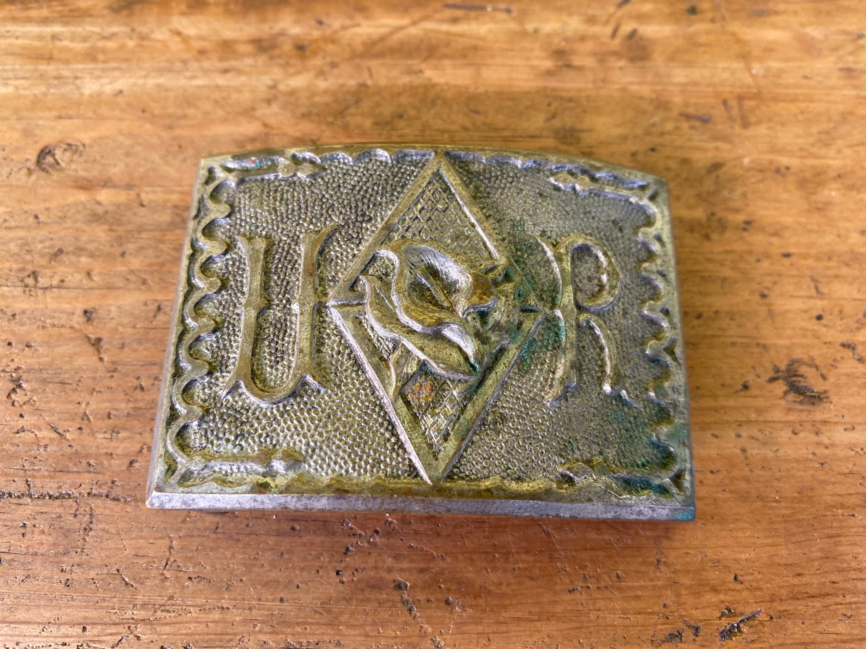 Antique Knights of Pythias U R Flower Metal Belt Buckle Lily