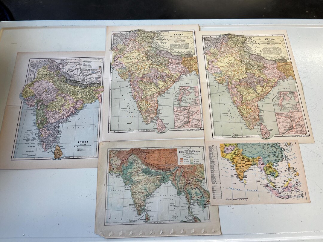 Set of 5 Antique Maps of India and Surrounding Countries - Etsy