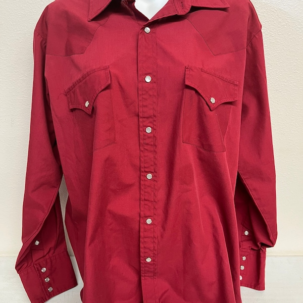 Vintage Cattleman ELY Western Wear Long Sleeve Men's Red Snap Button Shirt Size Large