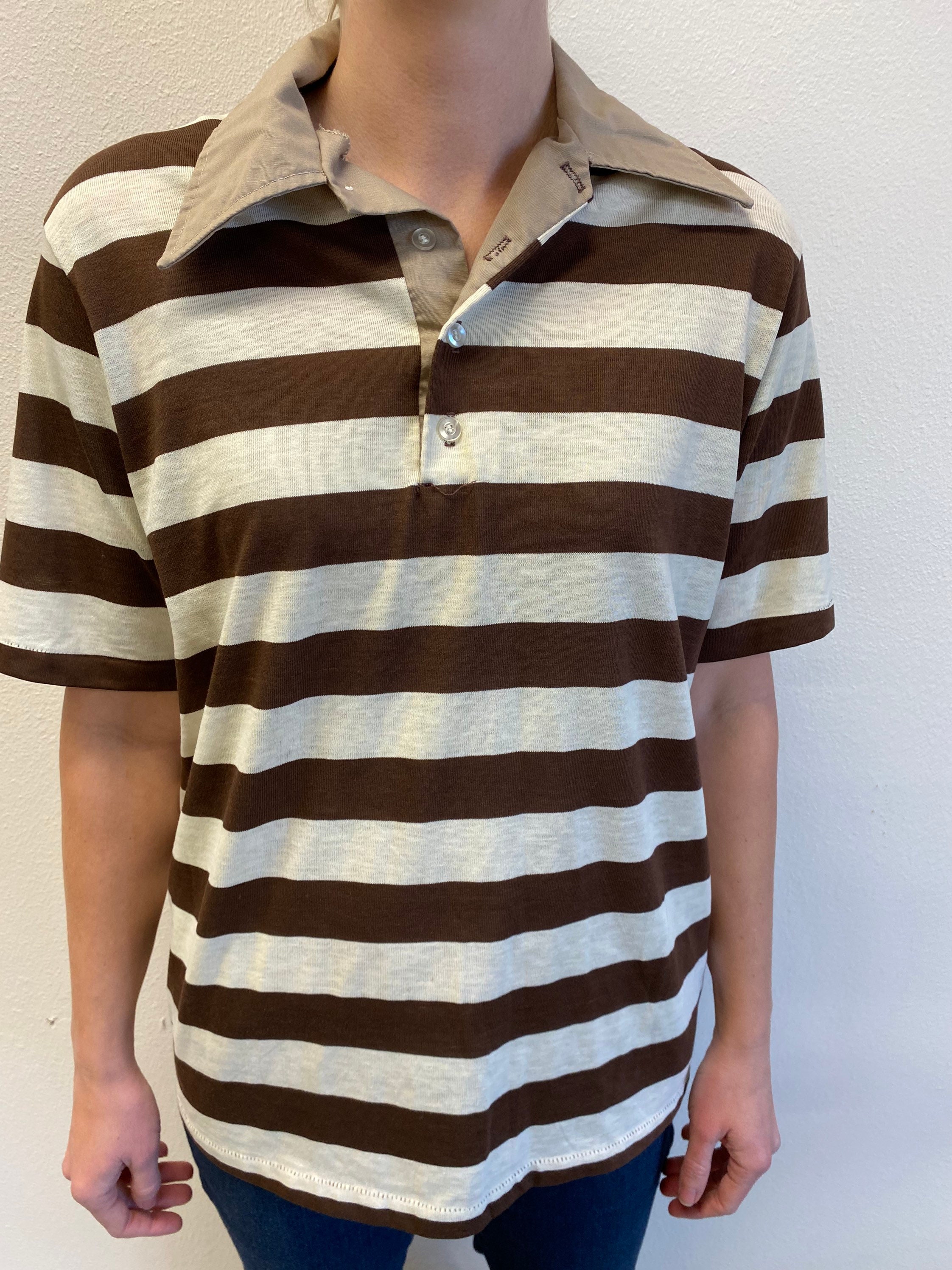 brown striped collared shirt