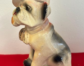 アンティーク雑貨 Vintage Chalkware Bulldog Vintage Chalkware Bulldog With Hat and Pipe Statue Carnival