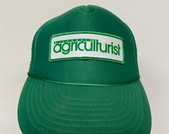 Vintage Wisconsin Agriculturist Green Mesh Trucker Hat Snapback Worn