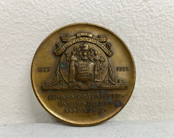 Vintage 1955 Fireman’s Insurance Co Paperweight Medallion Home Decor