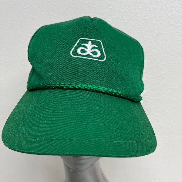 Vintage Green and White Pioneer Seeds Farm Hat Trucker Hat with Adjustable Strap Back by K-brand Made in USA