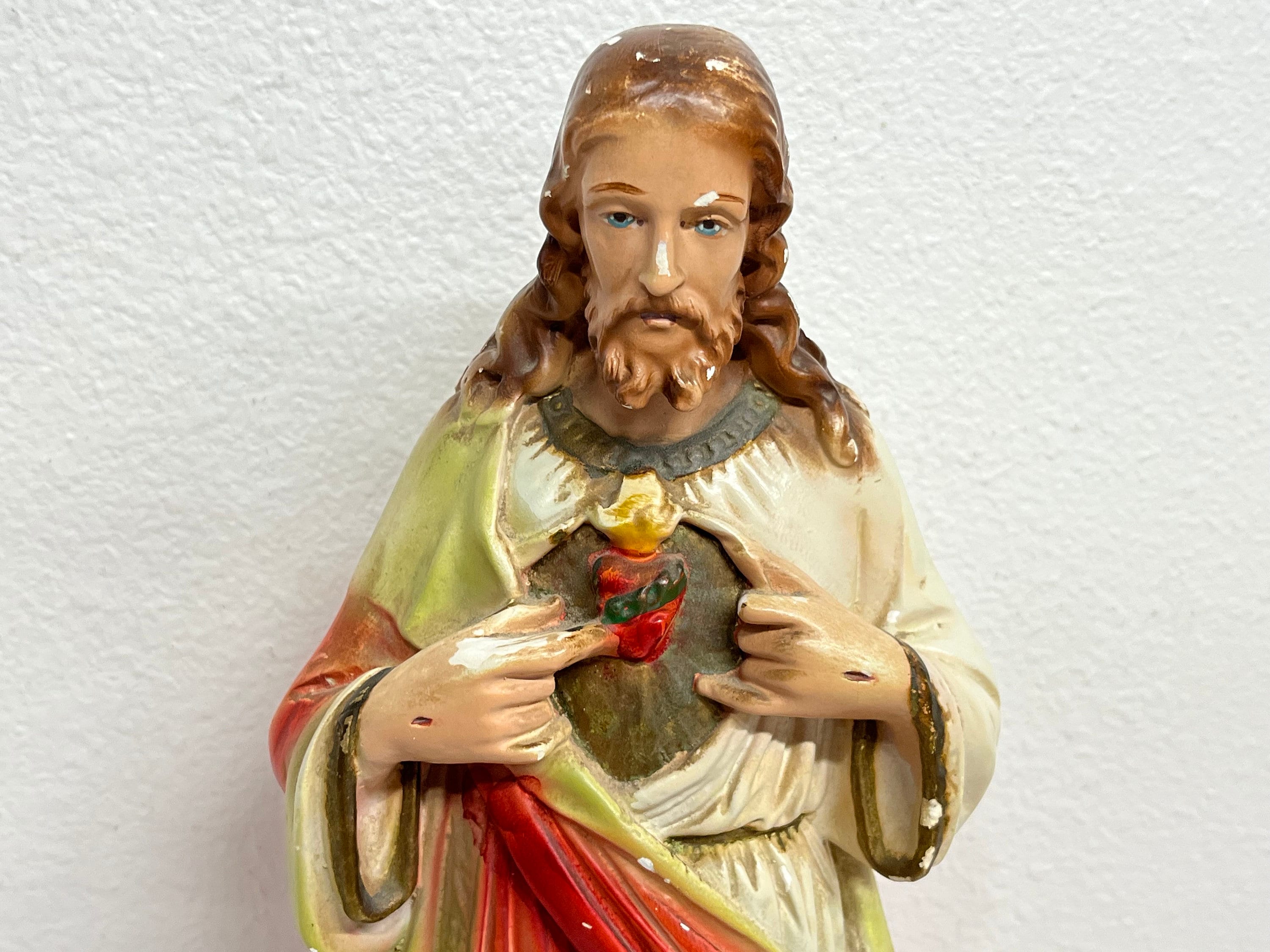 Vintage Sacred Heart of Jesus Chalkware Statue