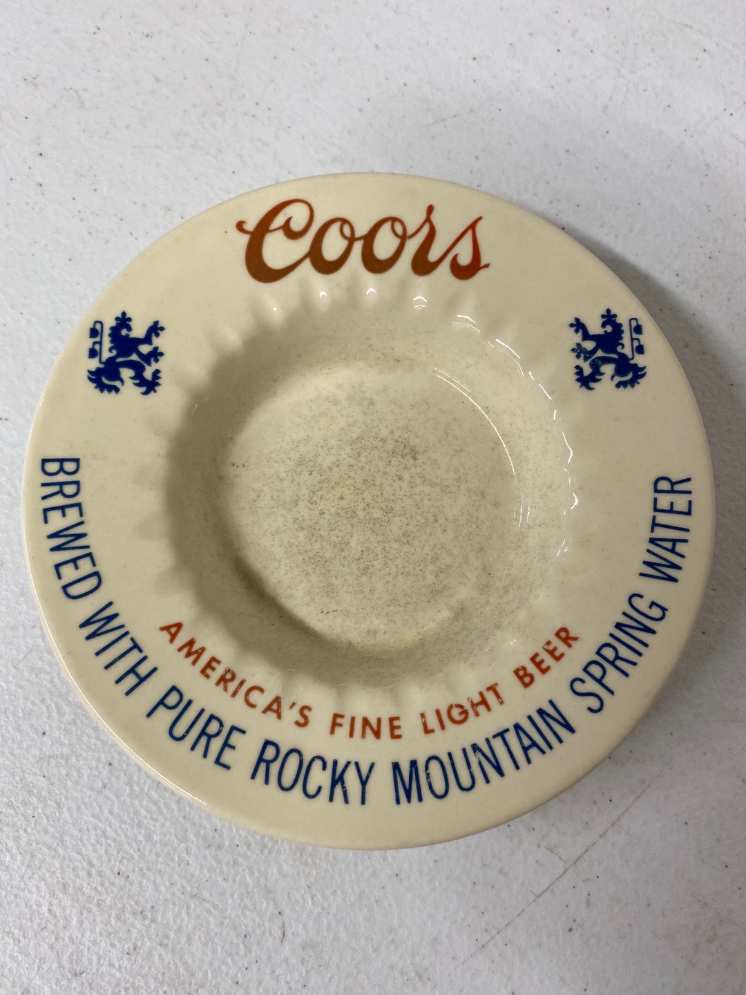 Vintage Coors Beer Ceramic Ashtray With Blue Lettering Etsy