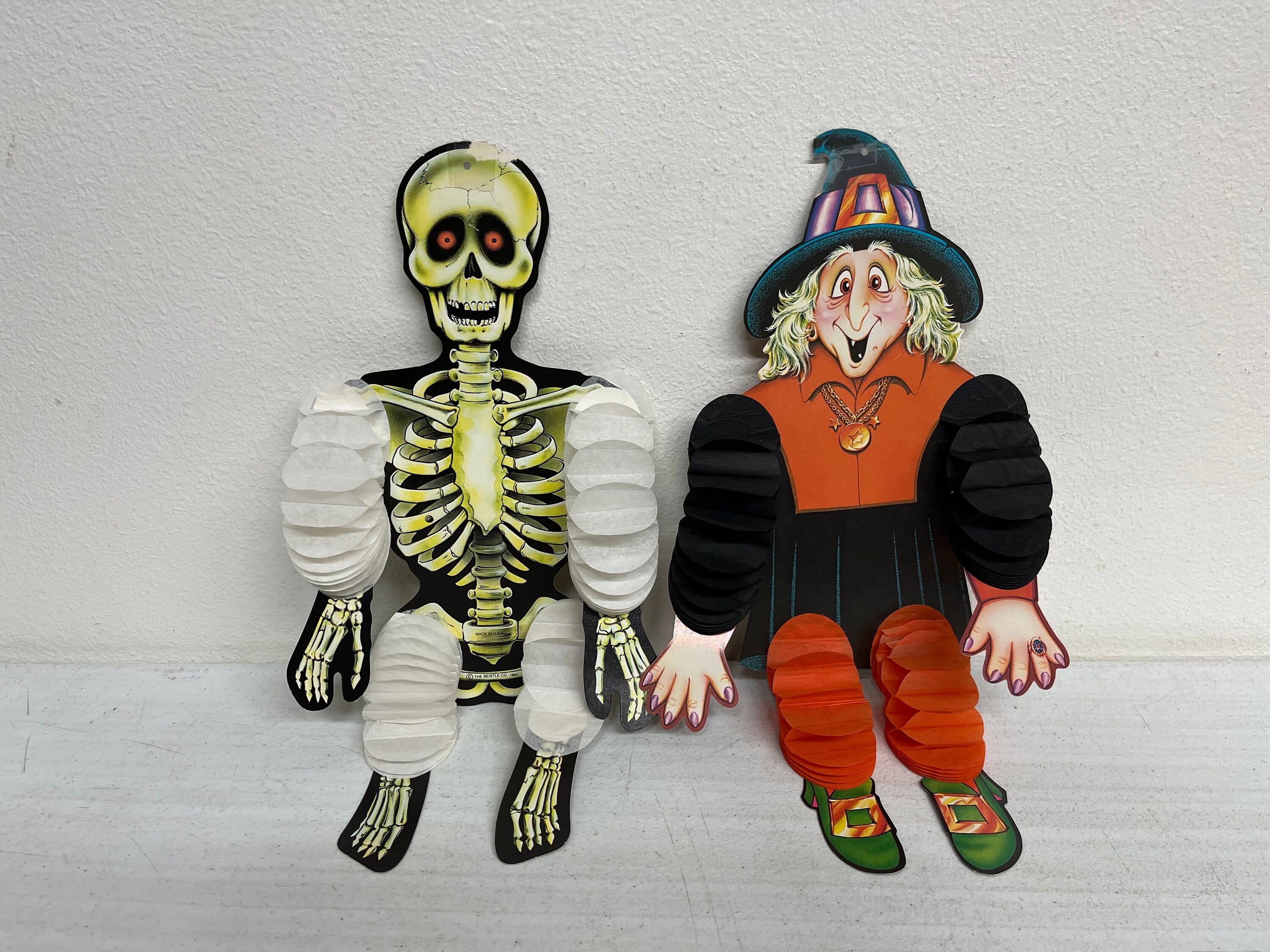 Vintage 1984 Skeleton & Witch Party Decorations by the Beistle Co