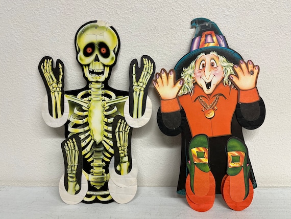 Vintage 1984 Skeleton & Witch Party Decorations by the Beistle Co