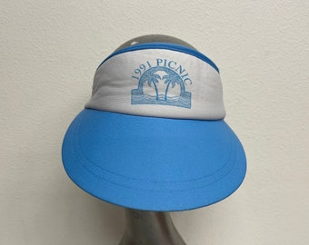 Vintage 1991 Picnic Blue & White Adjustable Visor