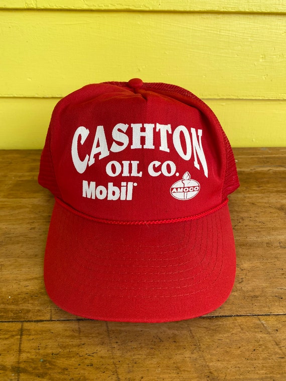 Vintage Cashton Oil Co Mobil Amoco Red Trucker Hat Wi… Gem