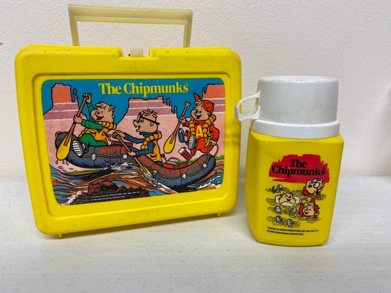 Vintage 1984 the Chipmunks Yellow Plastic Lunch Box and Matching Thermos by  Thermos Brand 
