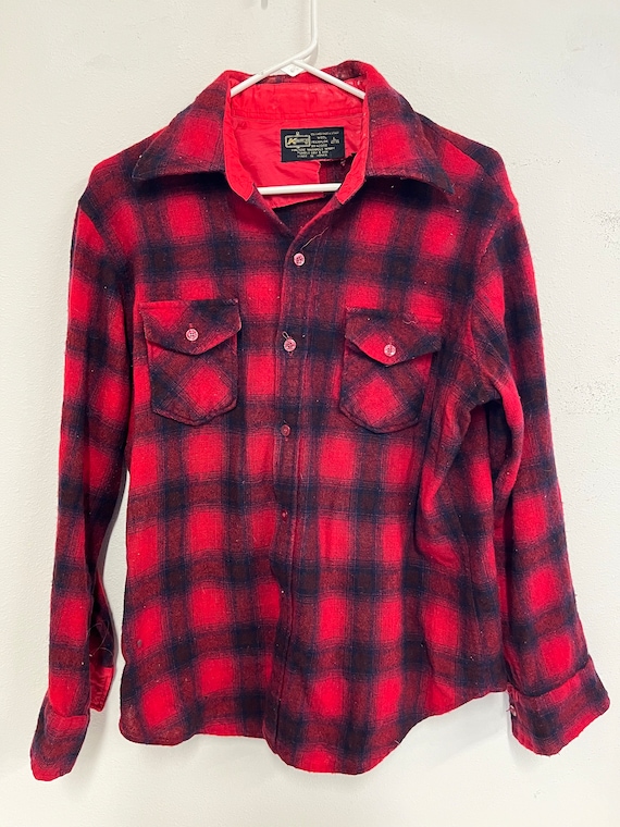Vintage K-mart Red Wool and Nylon Button Down Shir